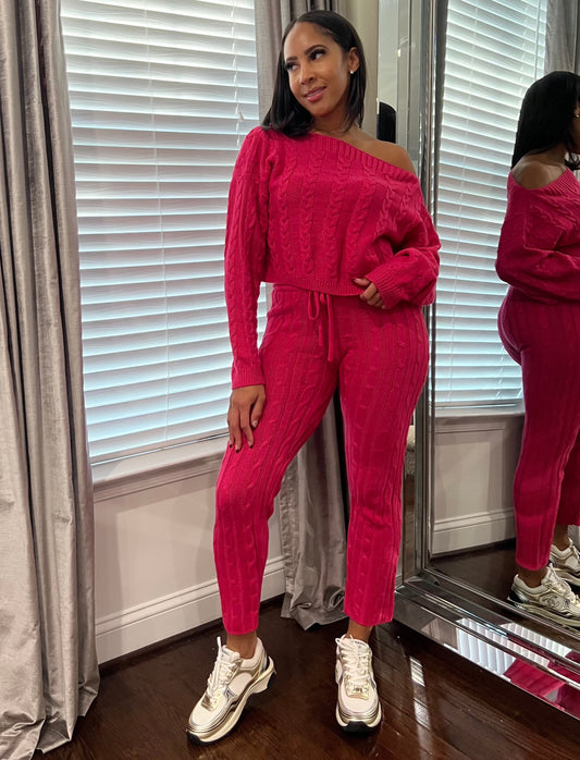 Pink Cable Knit Set