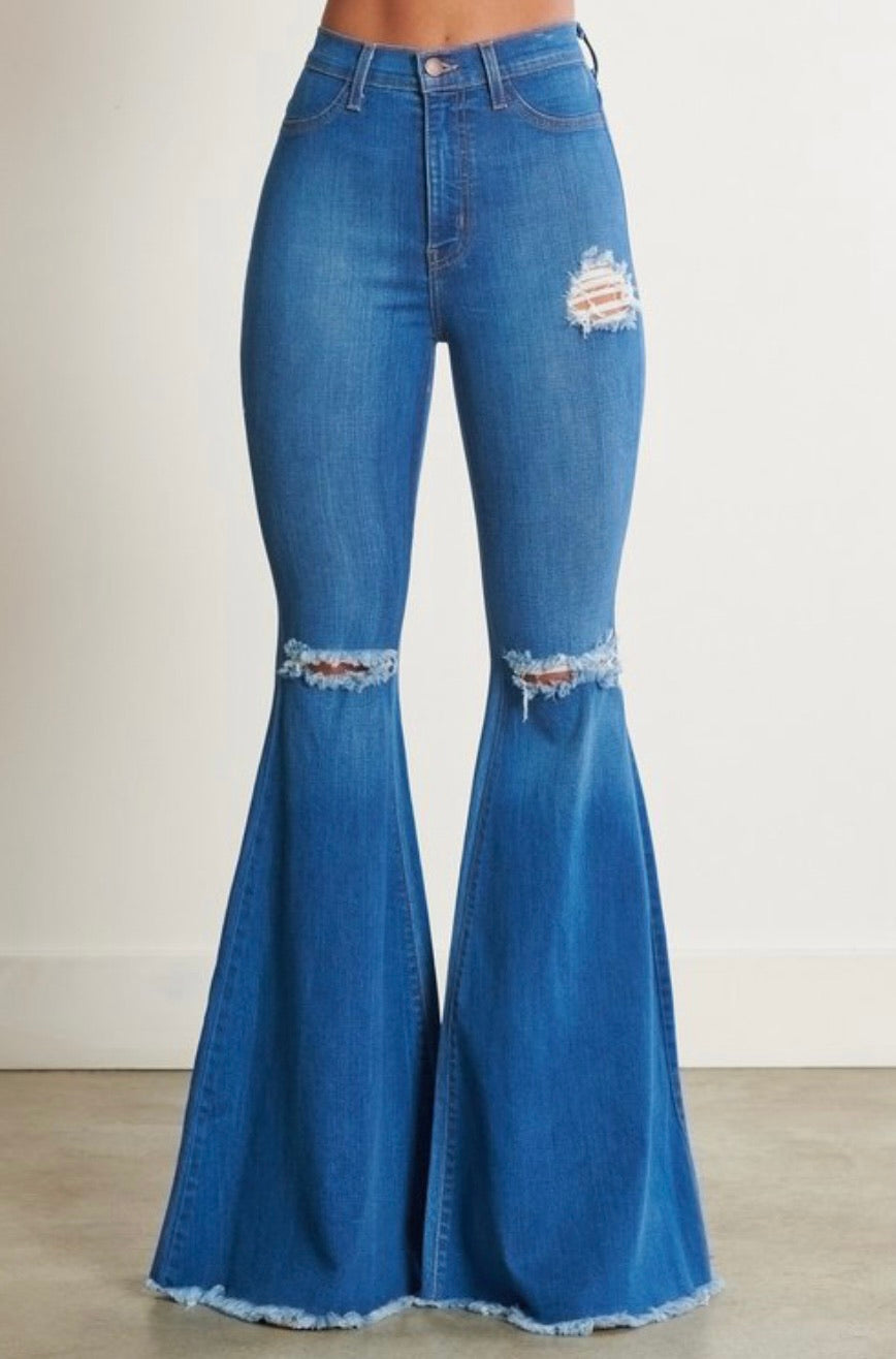 high-rise flare denim jeans