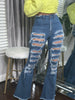 high-rise distressed flare jeans